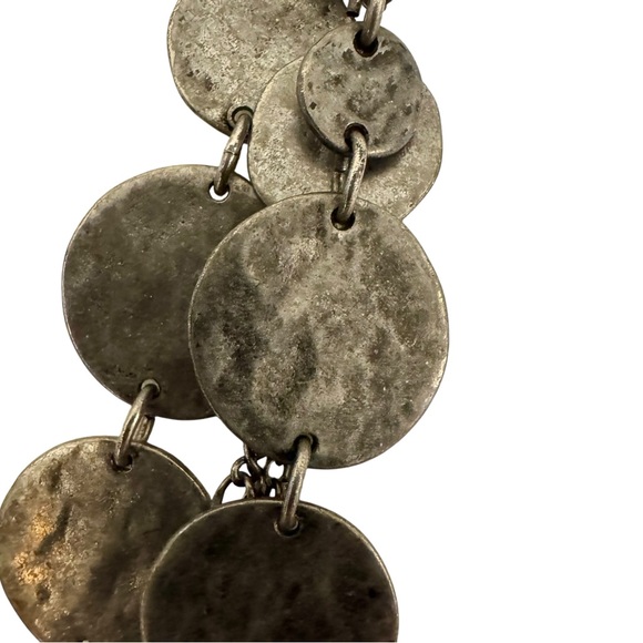 Vintage Look Silver Round Circle Coin and Chain Multi Strand Long Necklace - Picture 3 of 10